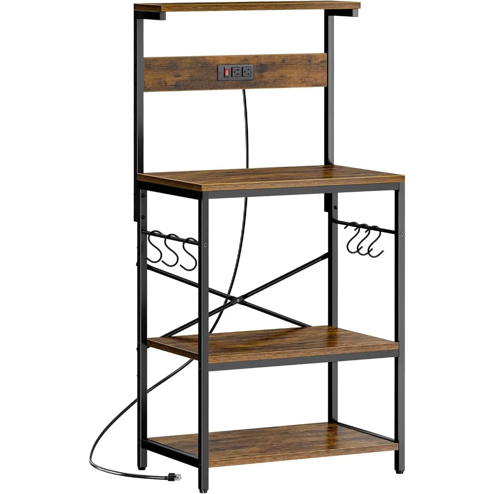 Kitchen Bakers Rack with Power Outlet and 4 Tier Storage