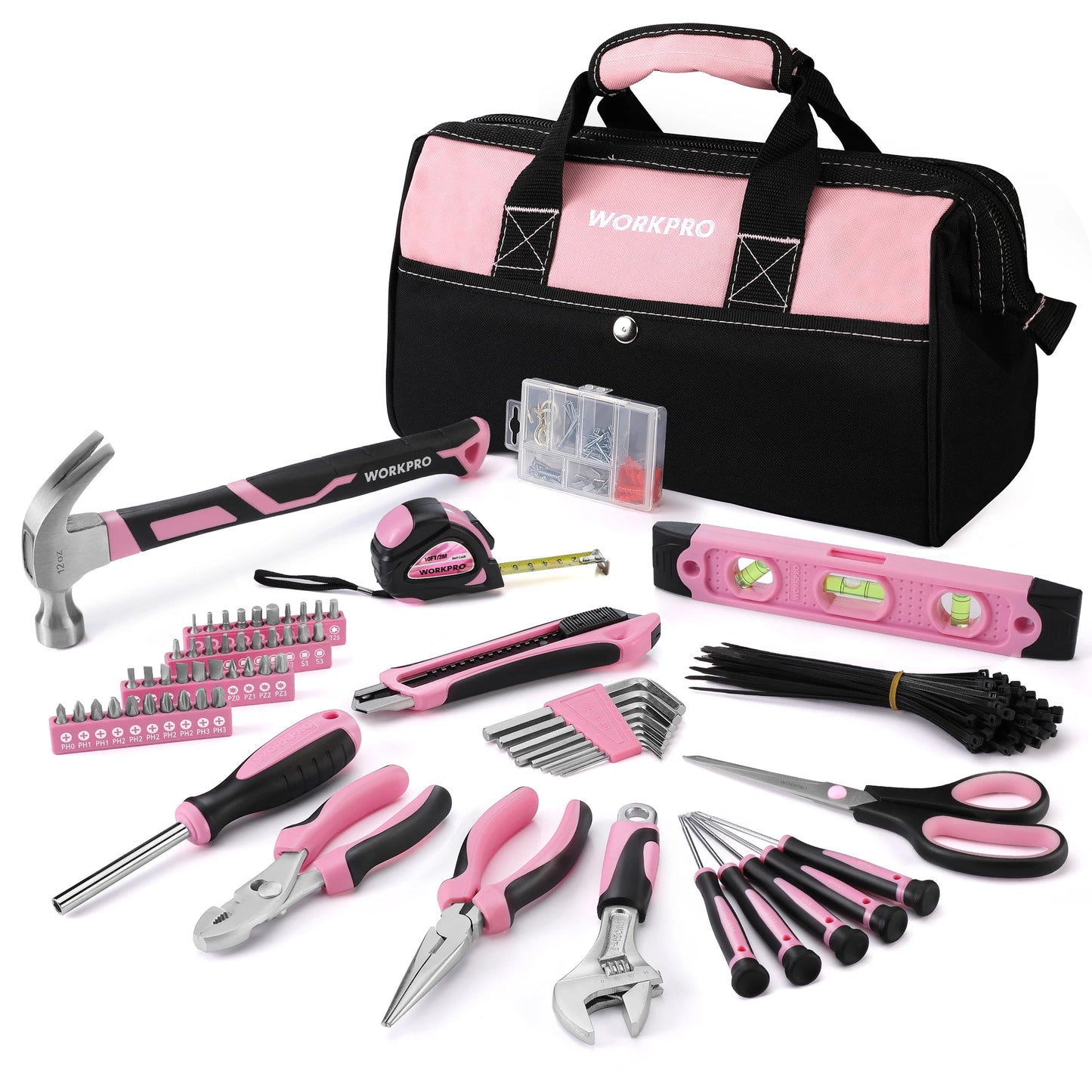 WORKPRO Pink Tool Kit, 263-Piece Home Repairing Tool Set