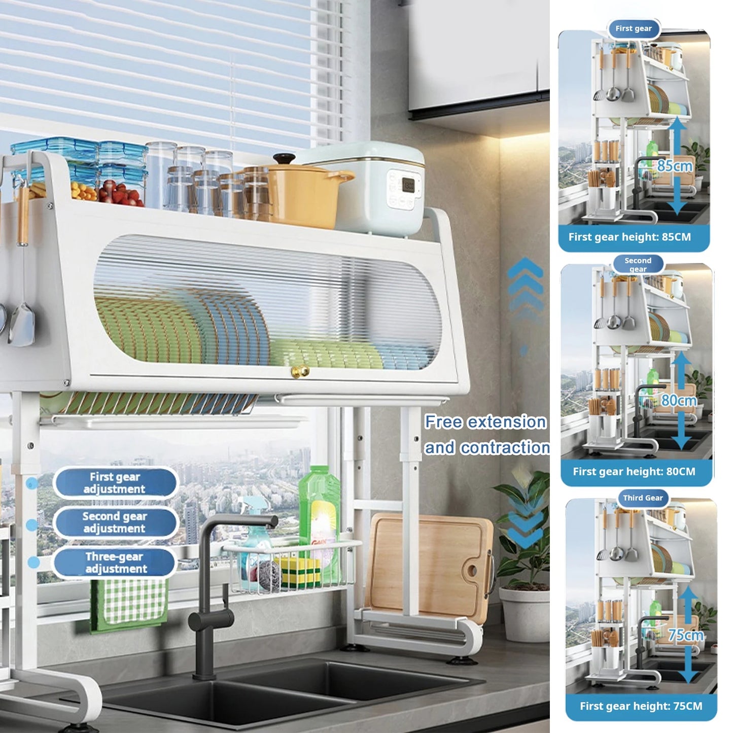 Kitchen Sink Storage Shelf with Cabinet Door Height Adjustable