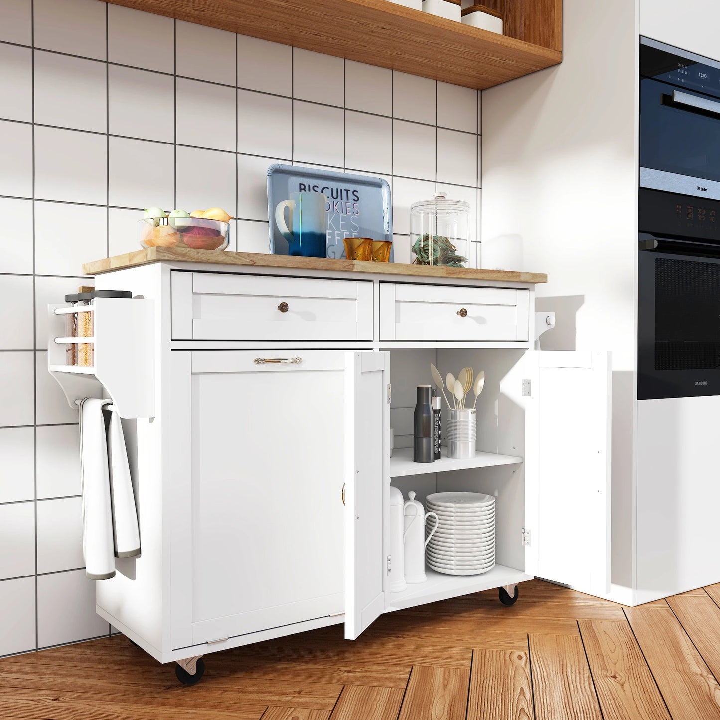 Kitchen Island with Storage, Island Table on Wheels