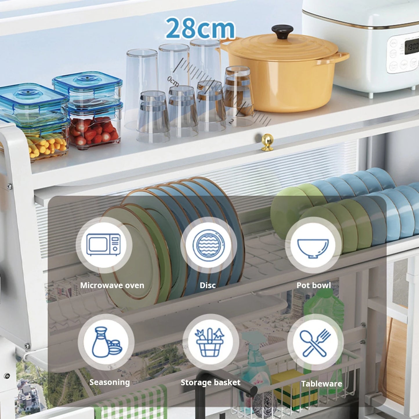 Kitchen Sink Storage Shelf with Cabinet Door Height Adjustable