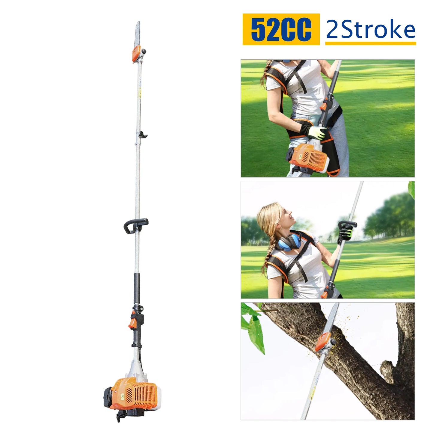 52cc Gas Pole Saw 2 Stroke Chainsaw Air-cooled Tree Pruner Trimmer