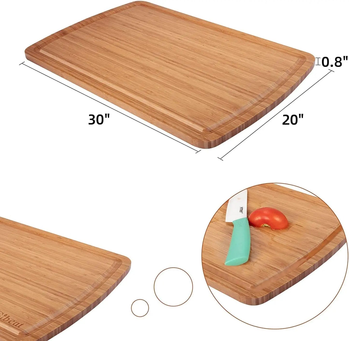 Extra Large Bamboo Wood Cutting Board 30 X 20 Inch