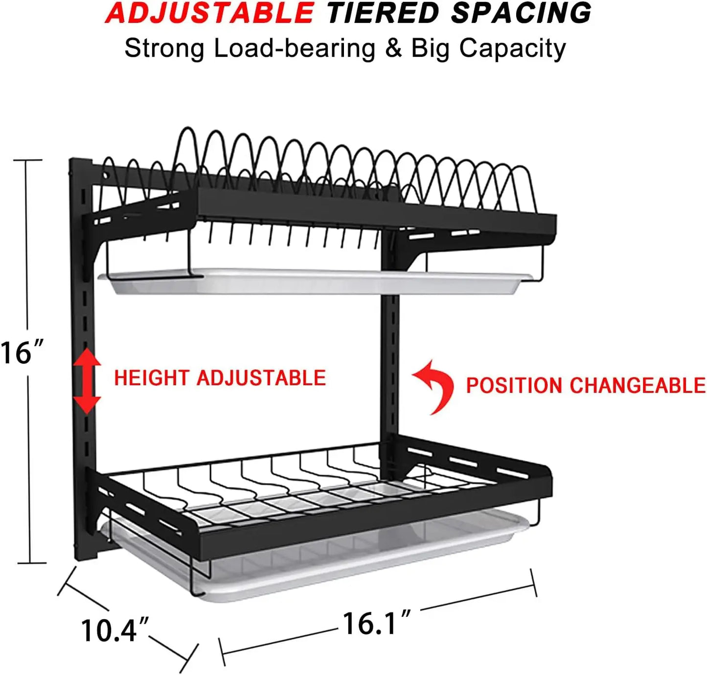 Hanging Dish Drying Rack Wall Mounted 2 Tier Organizer