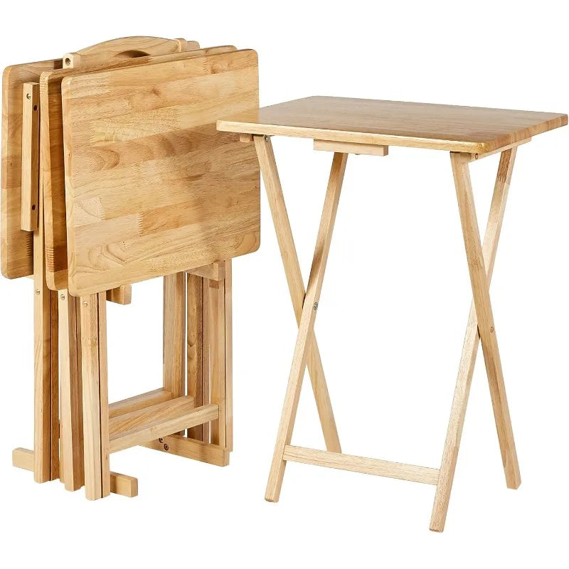 Classic Portable TV Dinner Rectangular Folding Tray Tables, withj rack