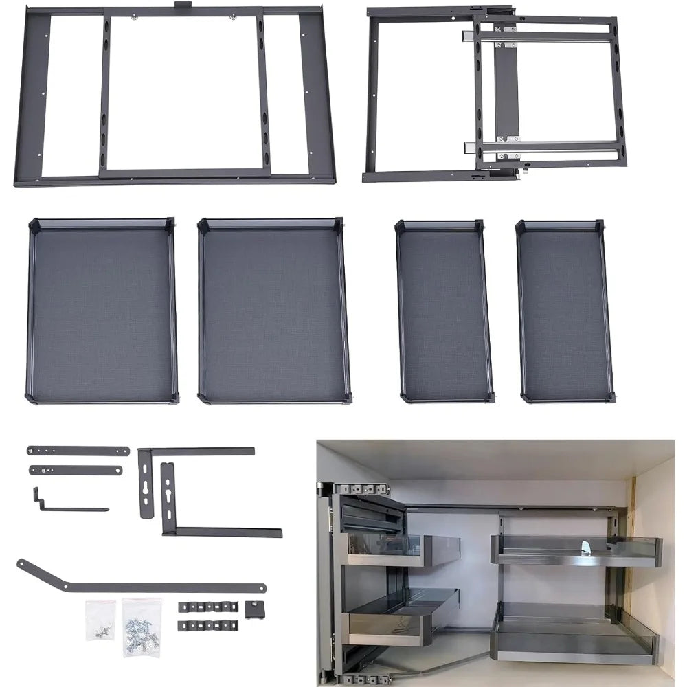 Blind Corner Cabinet Pull Out Organizer 2 Tiers Soft Close