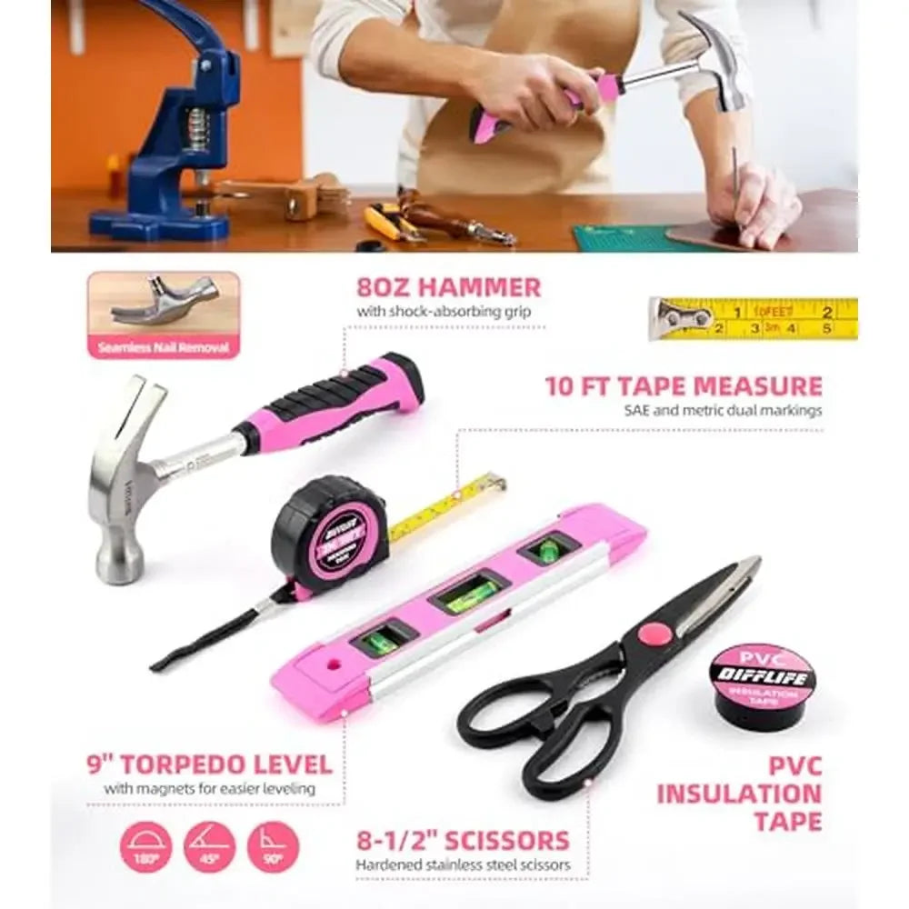 136 Piece Pink Cordless Screwdrivers set