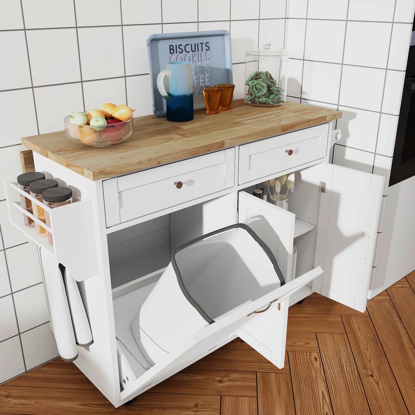 Kitchen Island with Storage, Island Table on Wheels