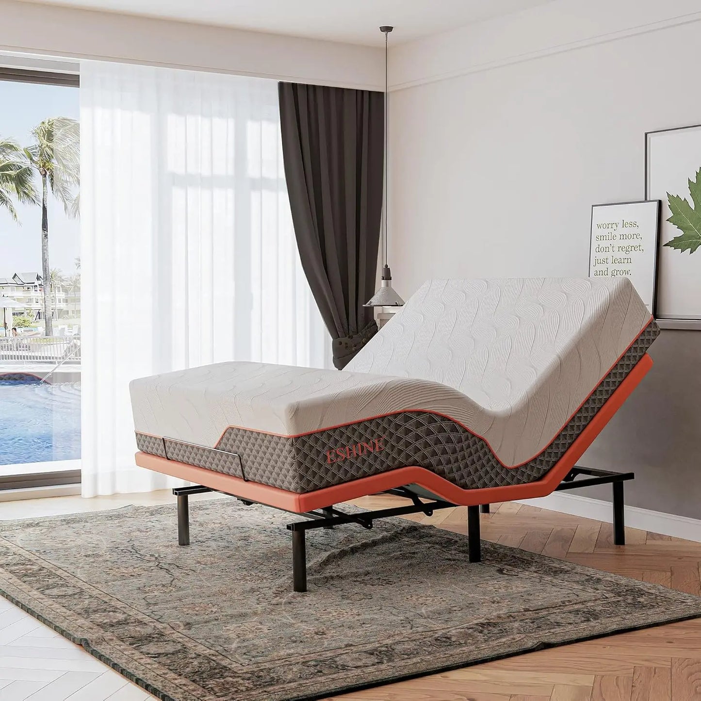Queen Adjustable Bed Frame with 14 Inch Luxury Cool Gel Memory Foam Hybrid Mattress