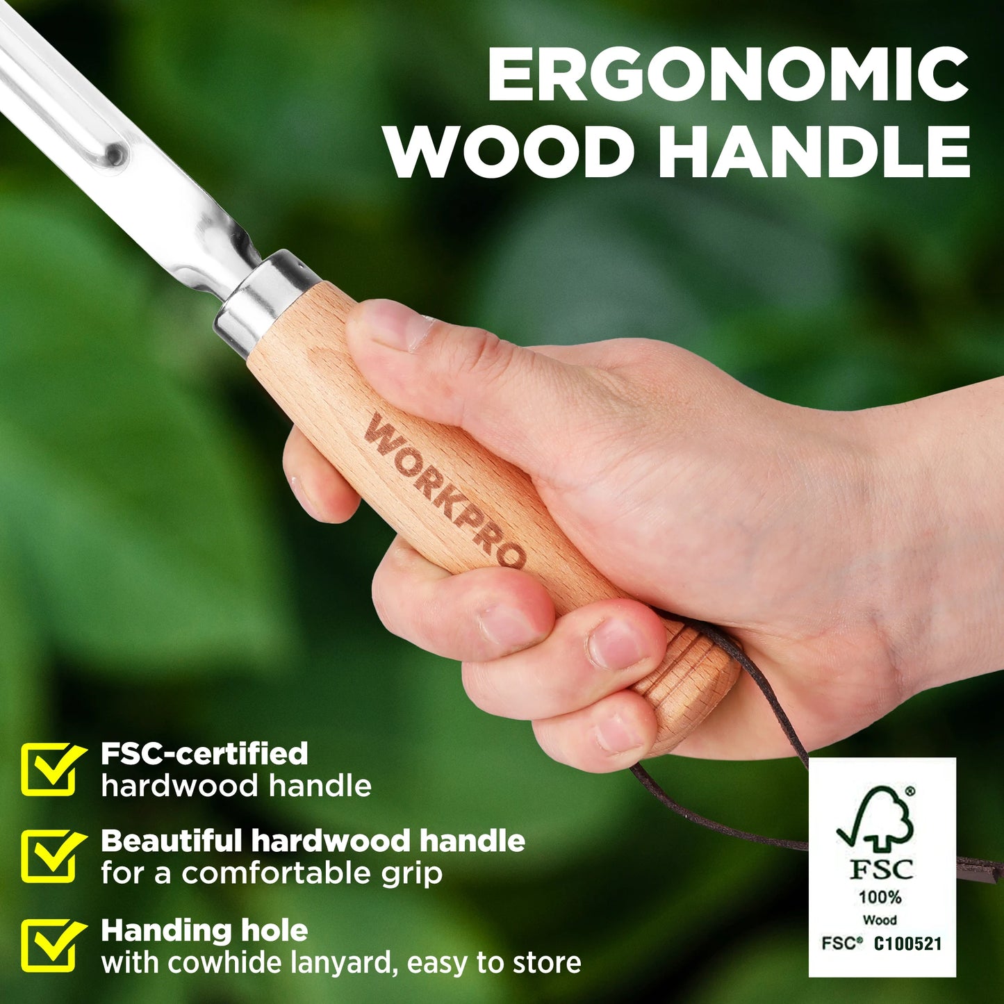 WORKPRO Garden Tool Set 3 Pcs Gardening Tools with Wood Handle.