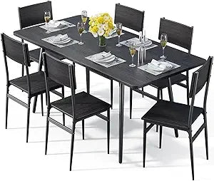 63” Extendable Dining Table Set for 4-6 People, 7-Piece Dining Table Set for 6 People with 6 Chairs