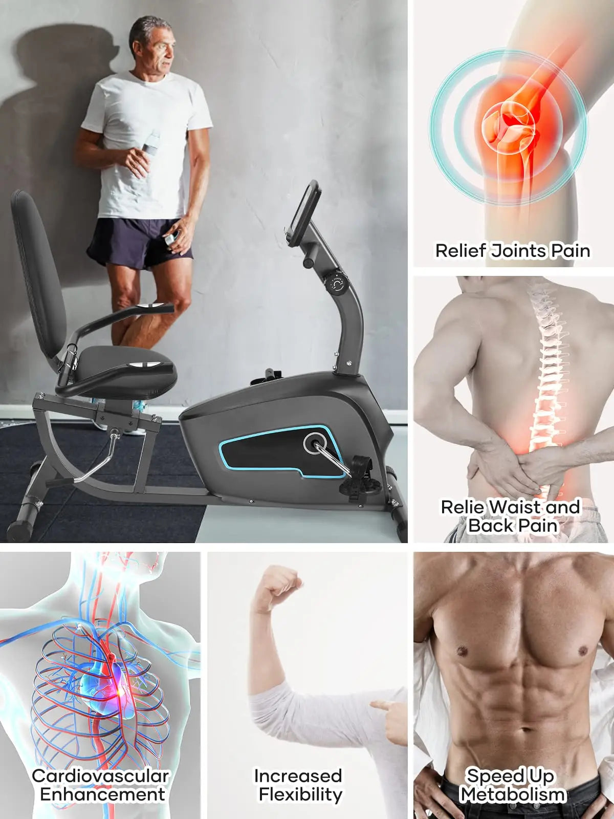 Recumbent Exercise Bike for Home Sturdy Quiet 8 Levels