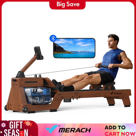 MERACH Water Rowing Machine Solid Wood Row with Bluetooth APP