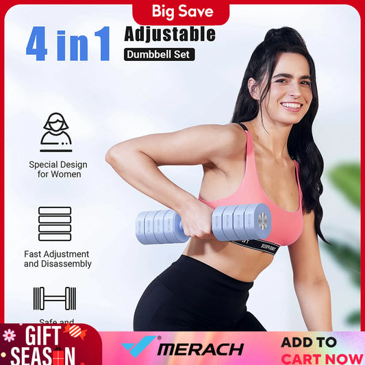 Merach Adjustable Dumbbell Set of 2 4 in 1 Hand Weights for Women Home Workout Free Weights Dumbbells Each 2.2lb 4.4lb 6.6lb 8.8lb