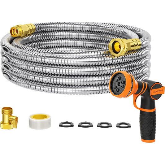 Giraffe Tools 5/8" Garden Hose, 304 Stainless Steel Metal Water Hose