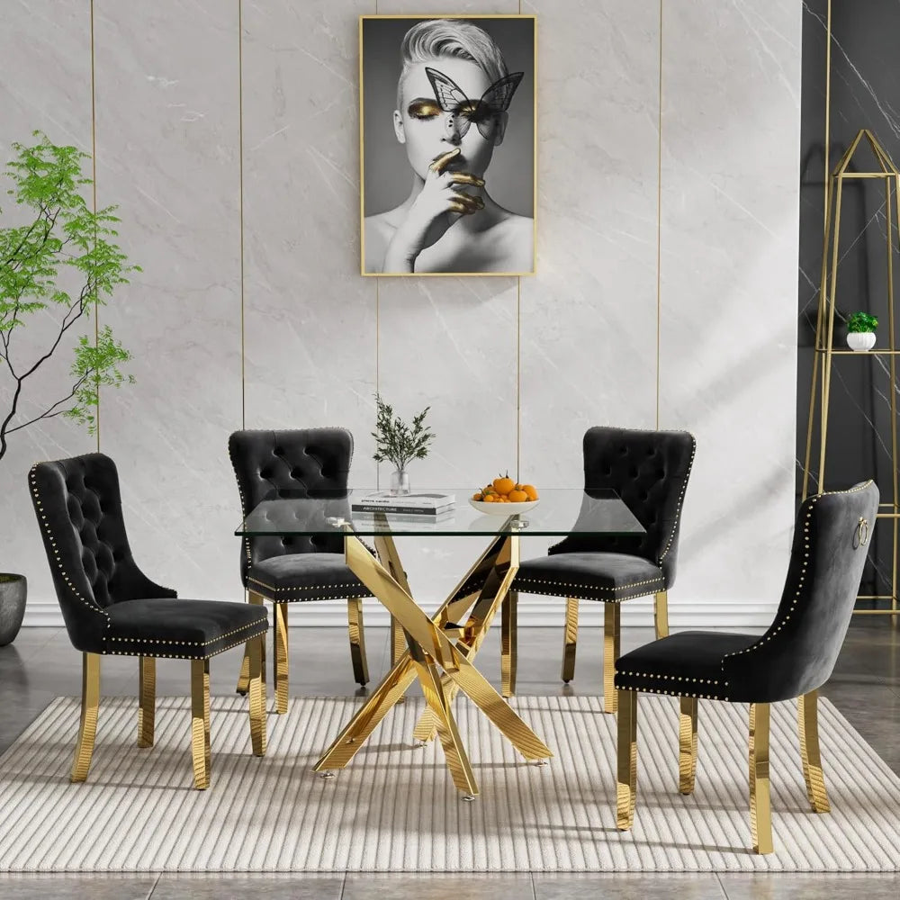 Square Glass Dining Table Set for 4