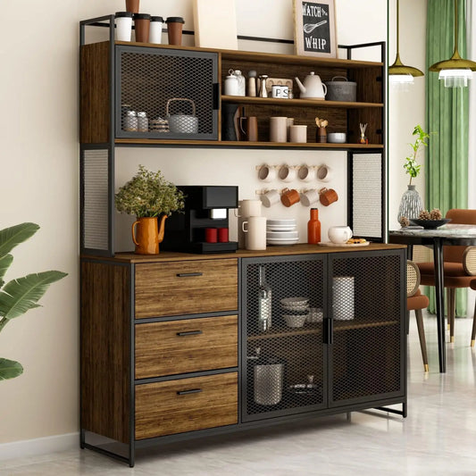Modern Wood Sideboard Buffet Storage Cabinet with Hutch