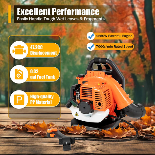 Commercial Backpack Leaf Blower Gas Powered Grass Lawn Blower 2-Stroke 42.7CC Garden Leaf Blower