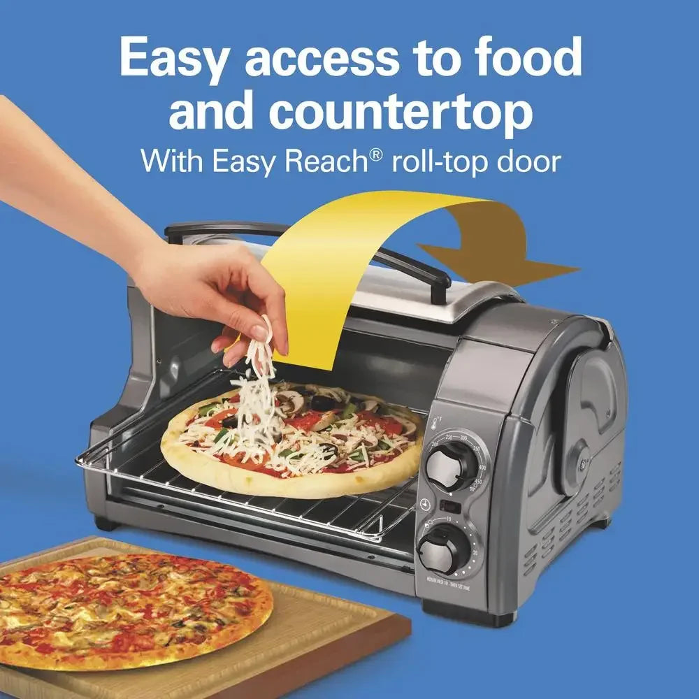 Toaster Oven 4 Slice Roll Top Door 1200W Easy Access Bake Broil Toast Manual Control Kitchen Appliance