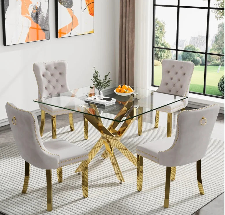Square Glass Dining Table Set for 4