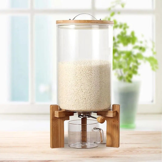 7.5L Rice Dispenser Airtight Storage Container Dry Food Storage W/ Cup Kitchen Grain Storage Bucket