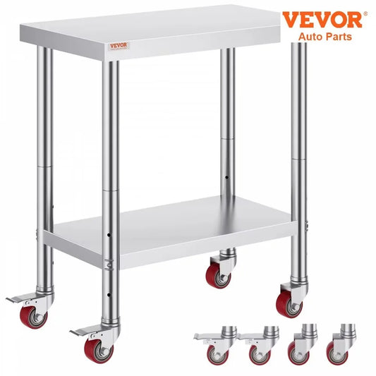 VEVOR Stainless Steel 700lbs Kitchen Worktable with 4Caster Wheels