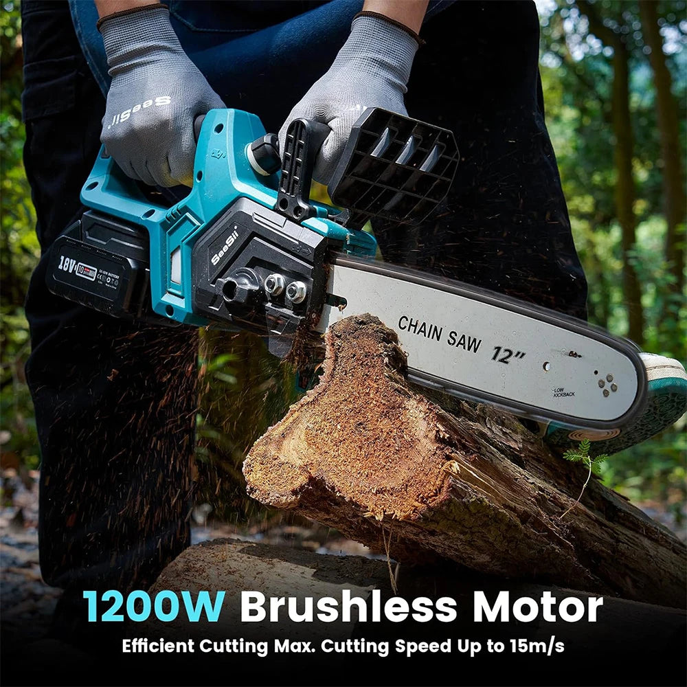 Seesii 12'' Brushless Electric Chainsaw Cordless Chain Saw