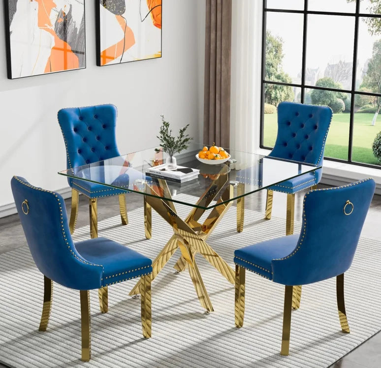 Square Glass Dining Table Set for 4
