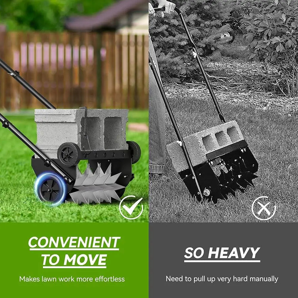 18 Inch Heavy Duty Lawn Aerator Manual Tool with Steel Handle 4 Wheels Spike Aerator Efficient Soil Penetration and Easy Use