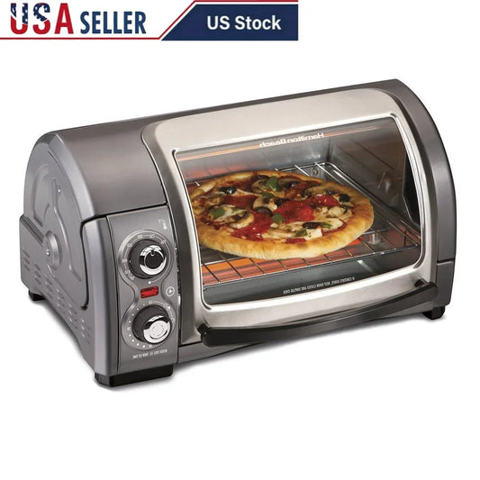 Toaster Oven 4 Slice Roll Top Door 1200W Easy Access Bake Broil Toast Manual Control Kitchen Appliance