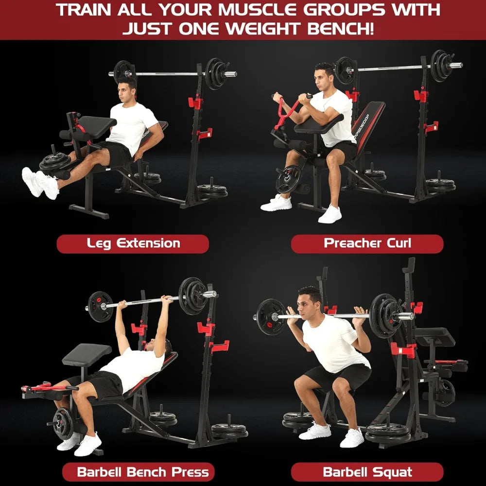 900LBS Weight Bench Set with Squat Rack for Home Gym