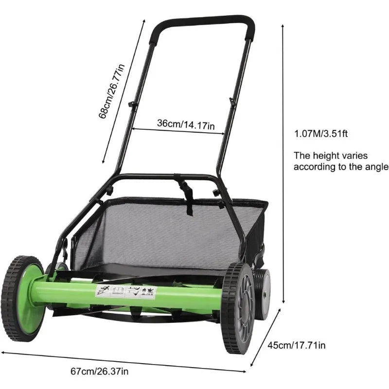 20Inch Reel Mower with 5-Blades Manual Lawn Mower Hand Push