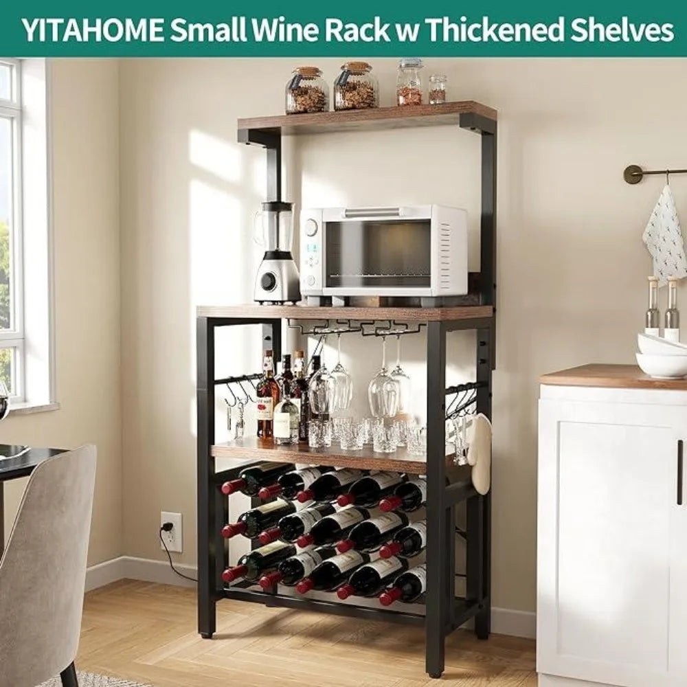 Small Kitchen Microwave Bakers Stand Wine Rack, Wine Rack,Coffee Bar Storage with Power Outlet for Liquor Thicken Shelf Room