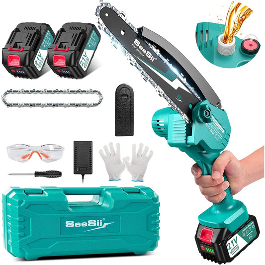 SEESII 8 Inch Electric Chainsaw Mini Cordless Chainsaw Wood Cutter