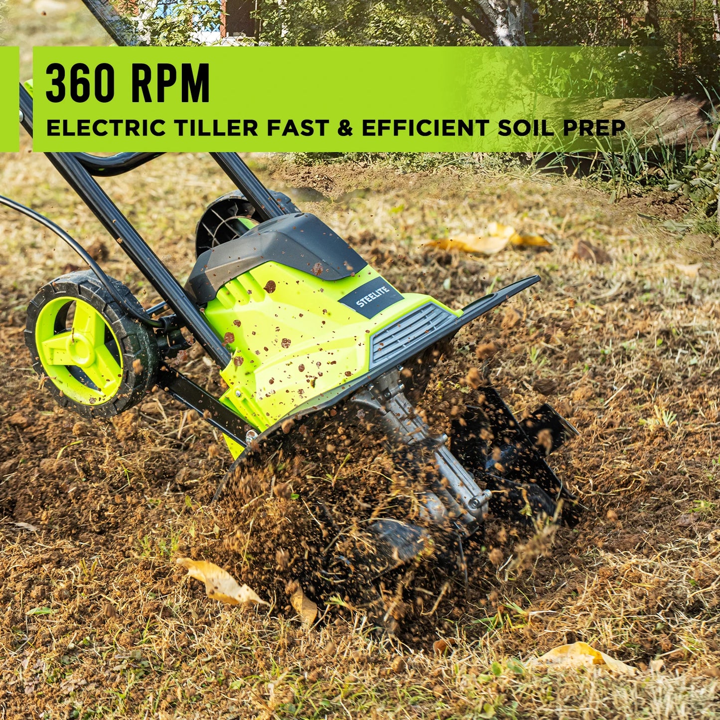 Deli 10A 120V 14-Inch Electric Garden Tiller and Cultivator