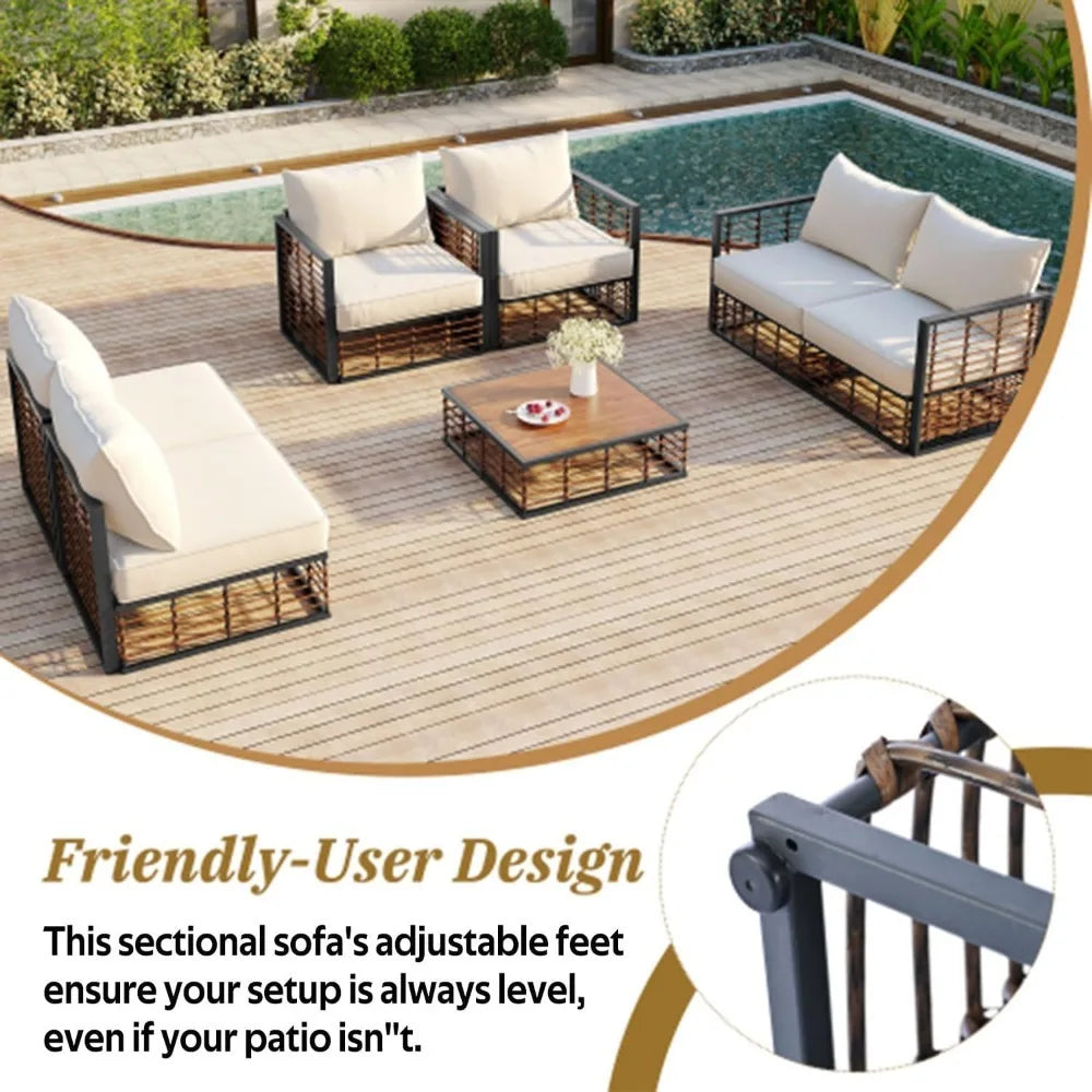 7-Piece Metal Outdoor Sets, All-Weather Conversational Furniture Set with Thick Cushions and Coffee Table