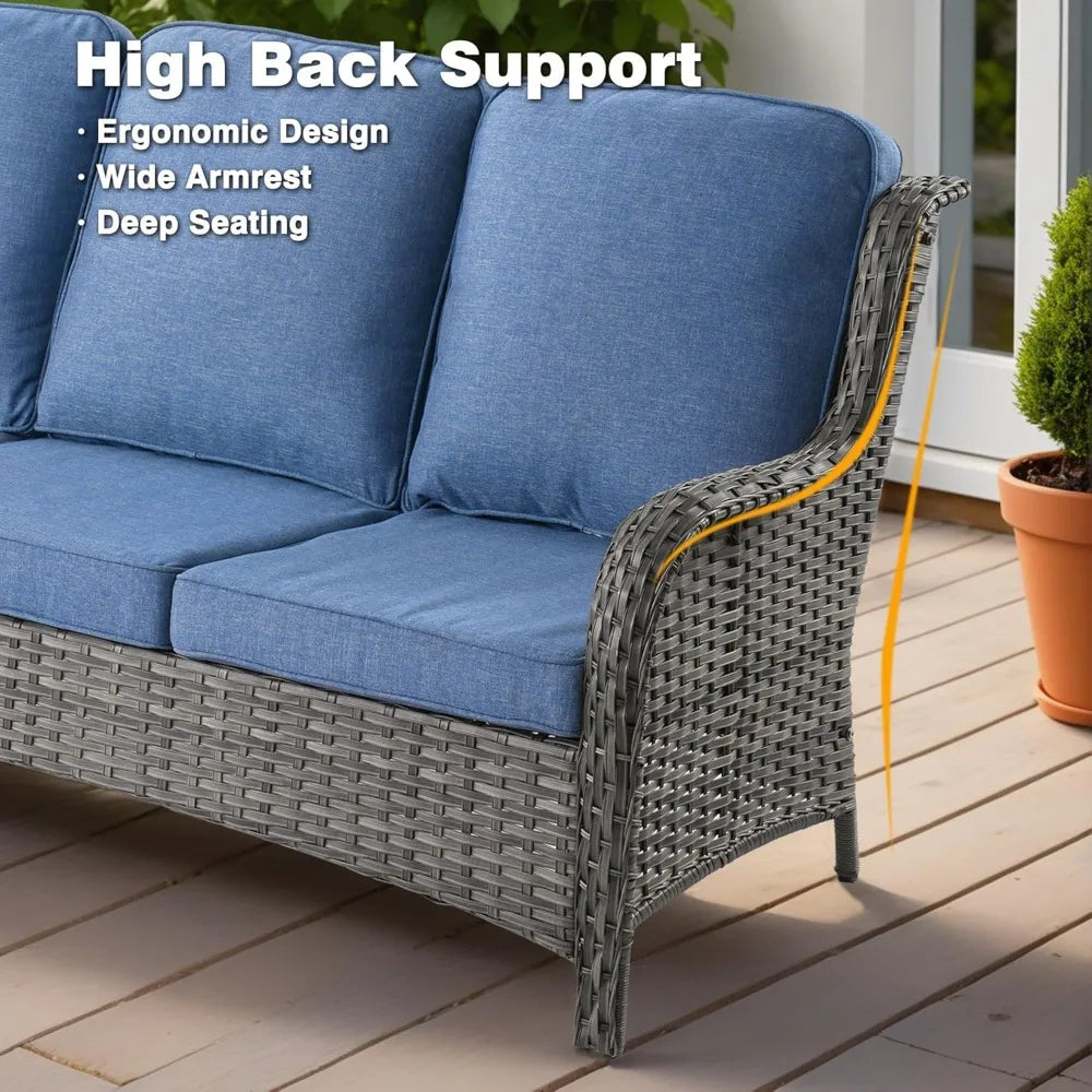 5 Pieces, Outdoor Wicker Couch with Ottomans Comfy Cushions Garden Furniture Sets
