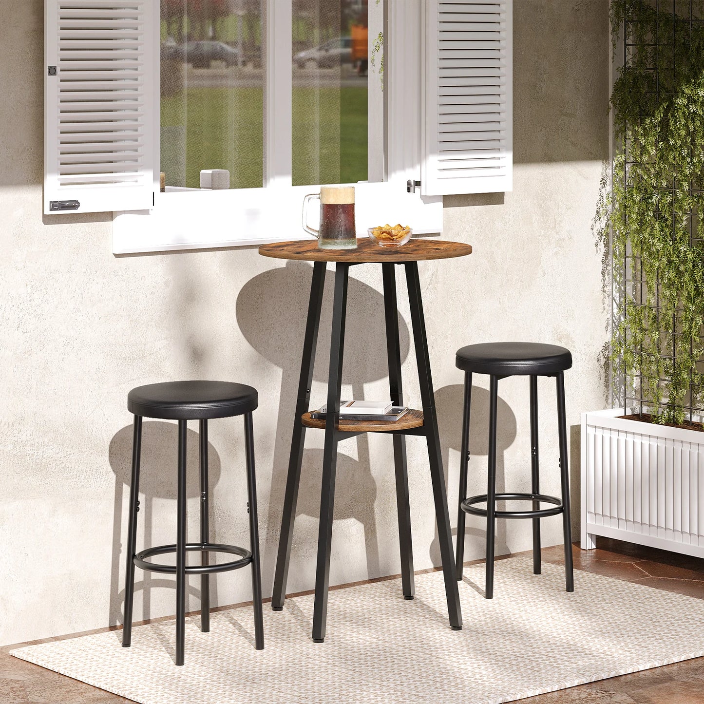 Bar Table, Round Pub Table, 2-Tier Bistro Table with Storage