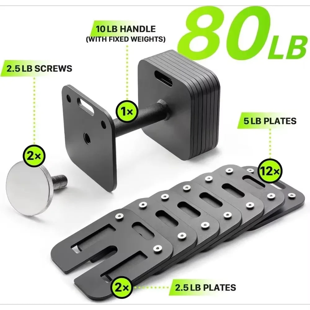 Adjustable Dumbbell Set 10-50lb Quick-Lock Weight Dumbbells
