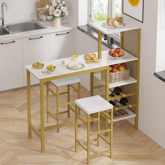 Bar Table and Chairs Set for 2, 3-Piece Dining Set