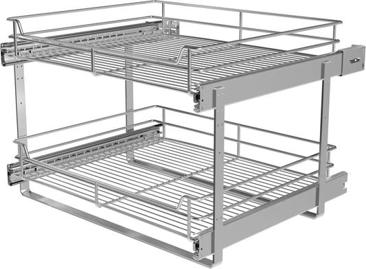2-Tier Cabinet Pull Out Shelves 20 W x 22 D Kitchen Organizer