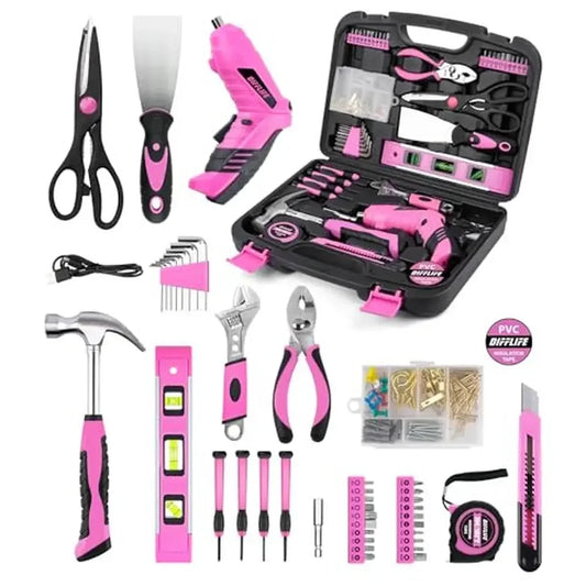136 Piece Pink Cordless Screwdrivers set