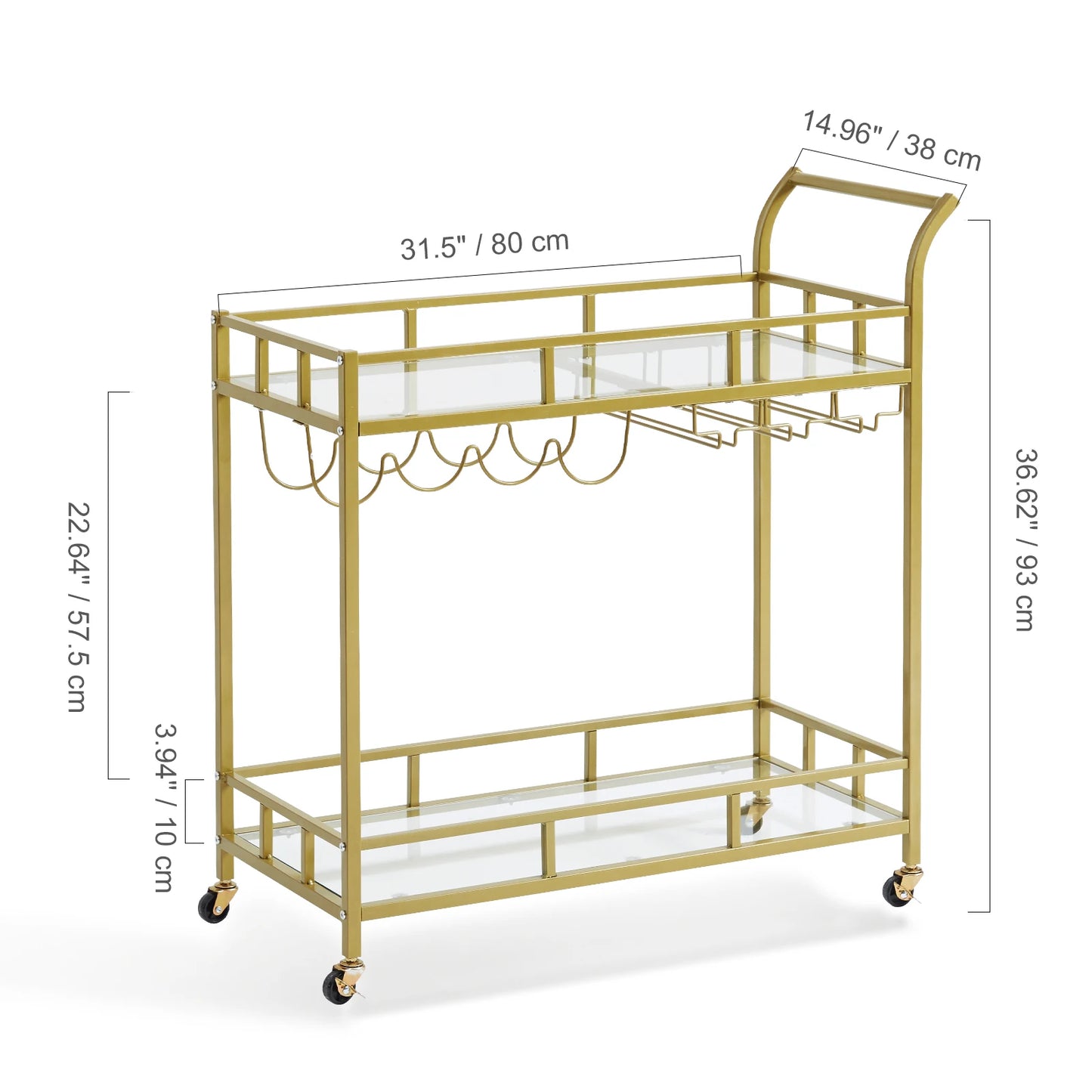 VEVOR Bar Cart Gold Home Bar Serving Cart Home Kitchen Dining and Living Room