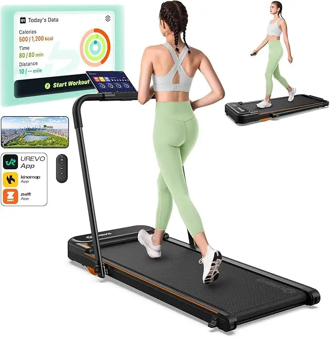Urevo Walking Pad Under Desk Treadmill for Home Office 2 in 1 Folding Treadmill with Remote Control App and LED Display