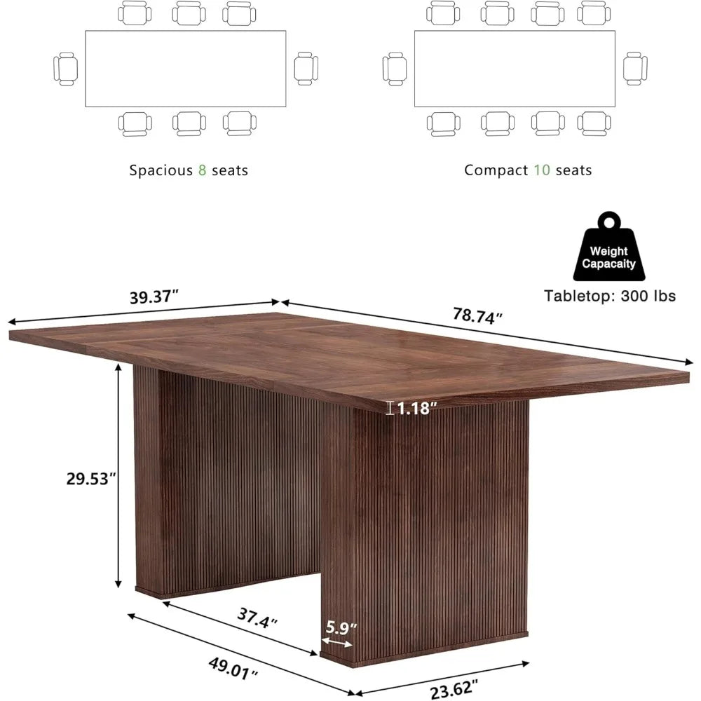 78 Inch Dining Table for 6 8 10, Modern Farmhouse Rectangular Kitchen Table