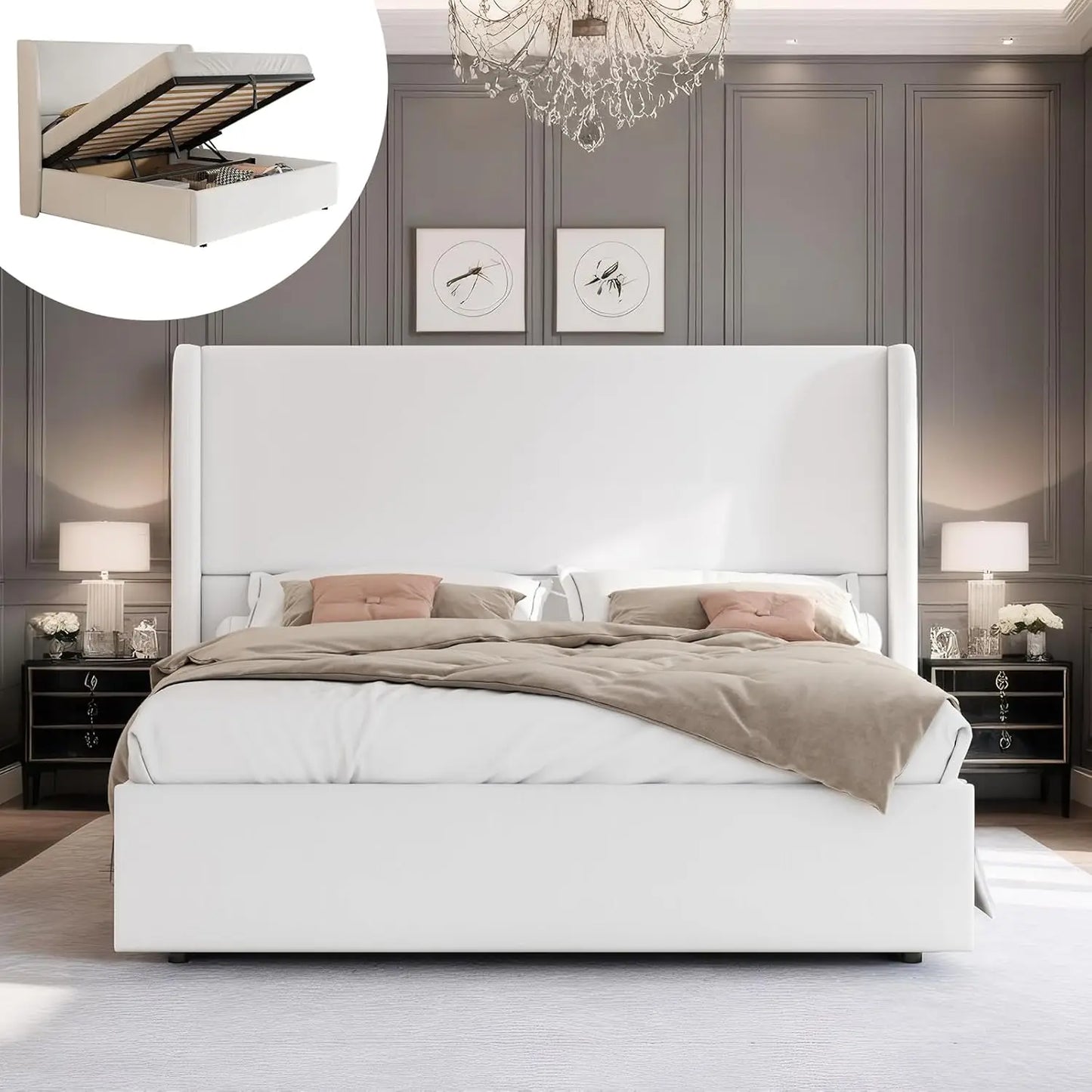 Lift Up Storage Bed Upholstered Platform Bed Frame