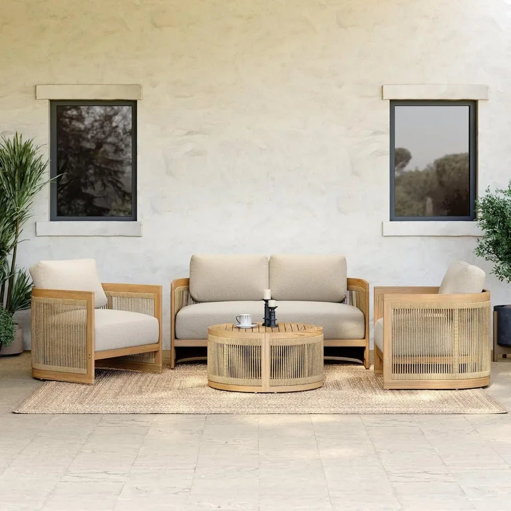 4-Piece Teak & Woven Rope Outdoor Sofa Set