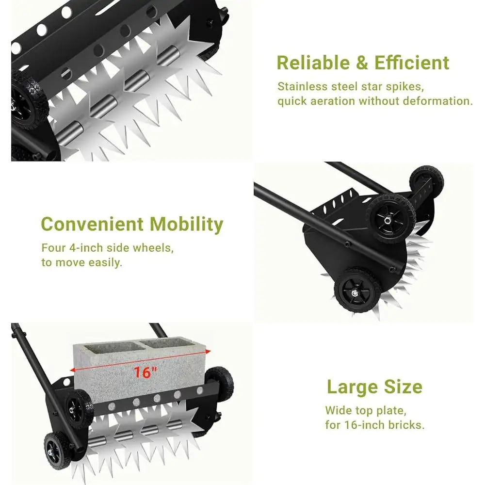Push Spike Aerator Lawn Tool Heavy Duty 18 Inch Aeration Equipment