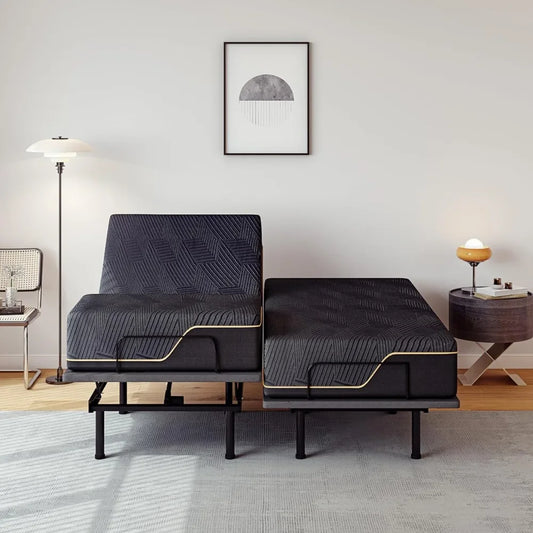 Bed, Split King Adjustable Beds Frame and Copper Gel Mattress Set