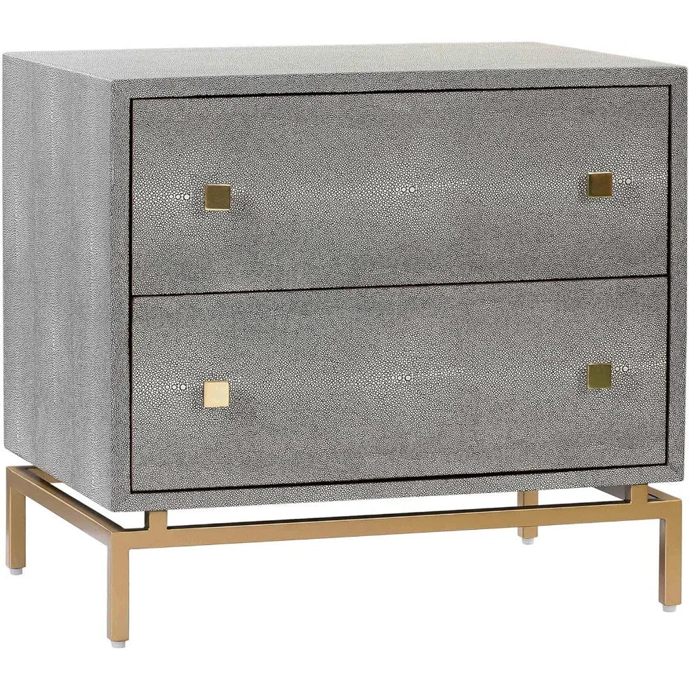 TOV Furniture Pesce Shagreen Modern Textured 2 Drawer Bedroom Nightstand, 25" Grey